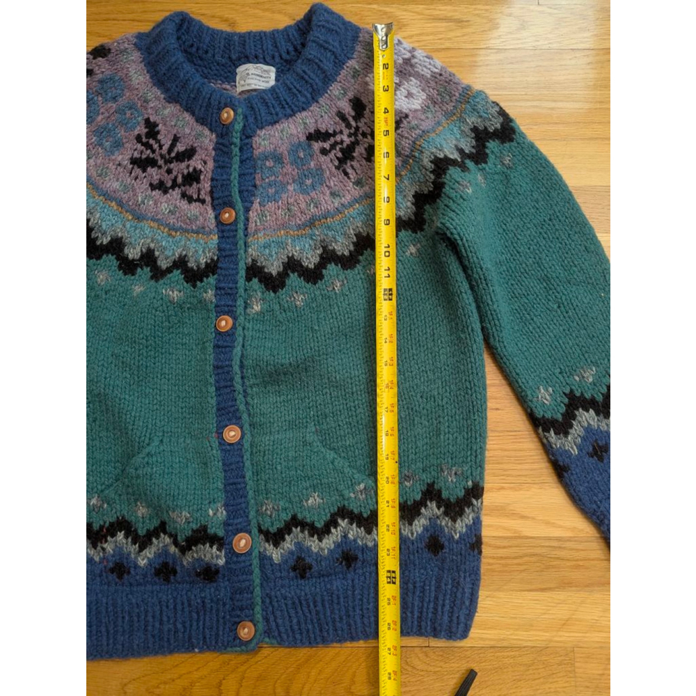 Handknits Vintage 100% Lambswool Fair Isle Button Cardigan Sweater Medium Large - Picture 11 of 12
